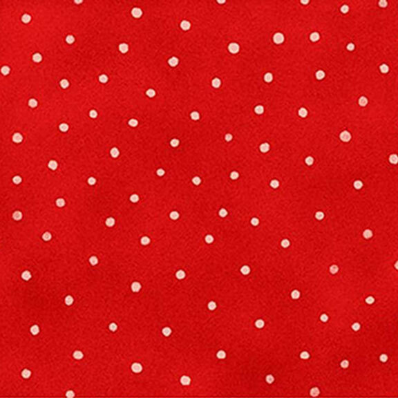 Red fabric with a pattern of evenly spaced white polka dots.