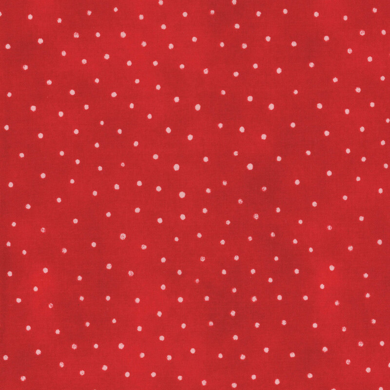 Red fabric with a pattern of evenly spaced white polka dots.