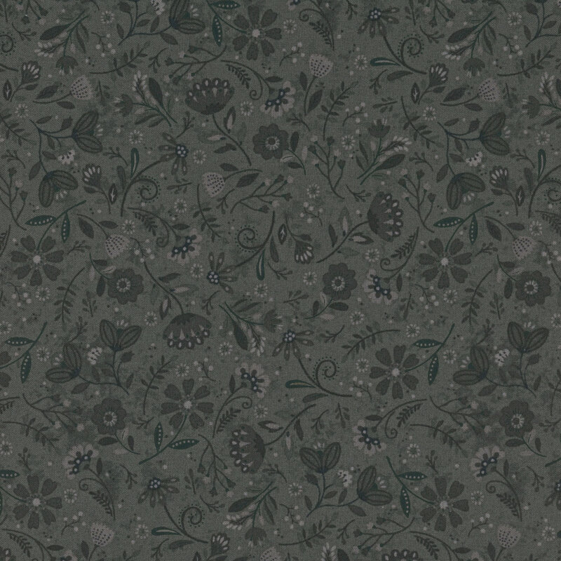 Gray fabric with tossed tonal flowers.