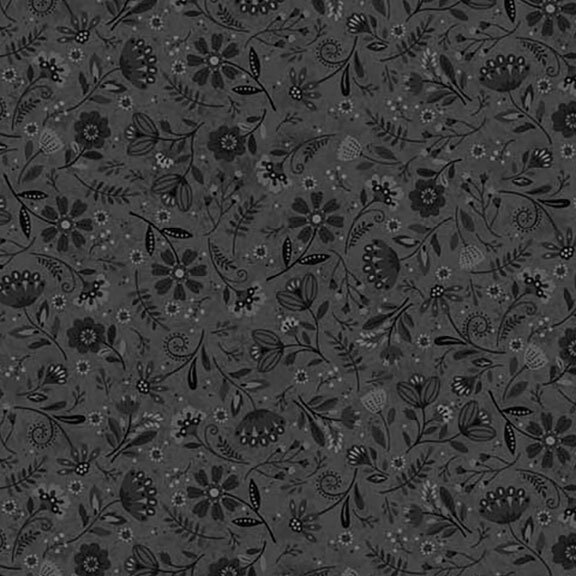 Gray fabric with tossed tonal flowers.