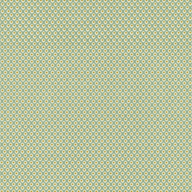 Aqua fabric featuring a print in beige geometric patterns.