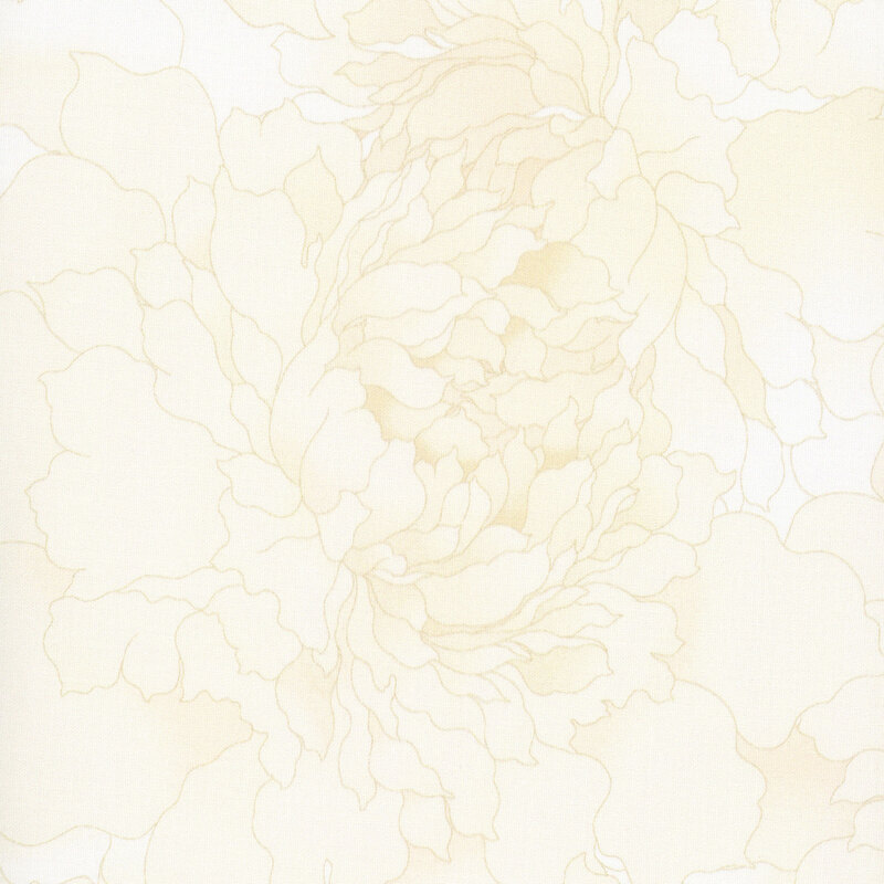 Fabric with a large peony design in tonal shades of white and cream.