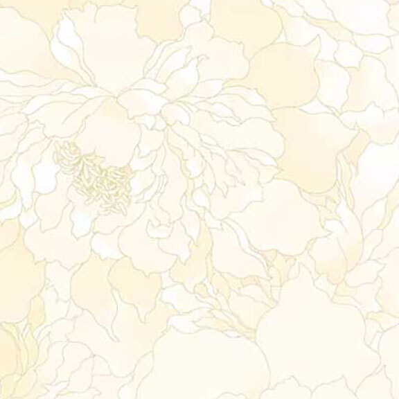Fabric with a large peony design in tonal shades of white and cream.