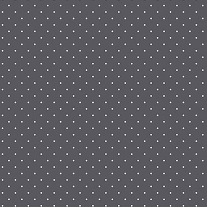 Dark gray fabric with small white polka dots. 