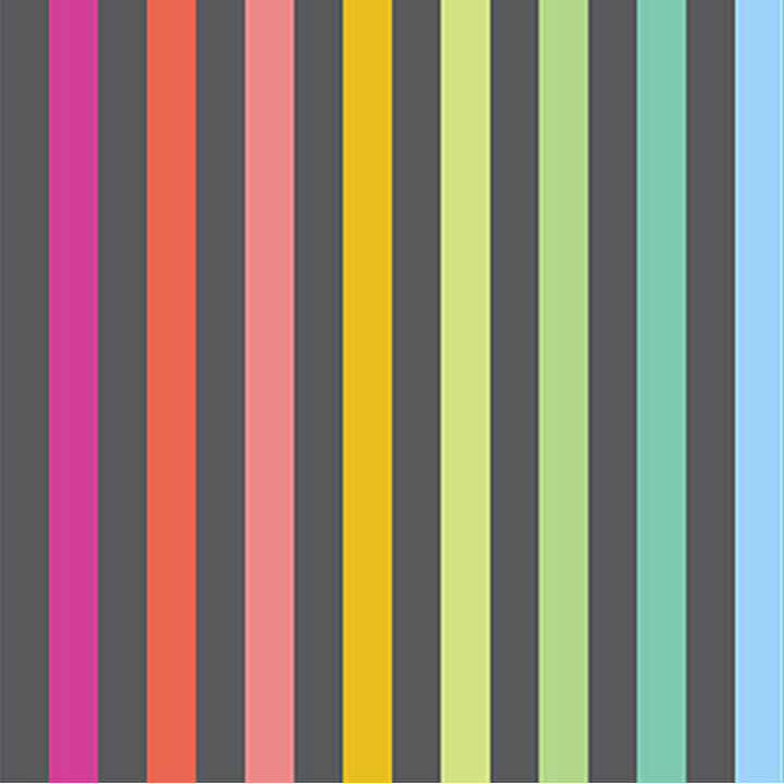 A multicolored striped pattern on a dark gray background.