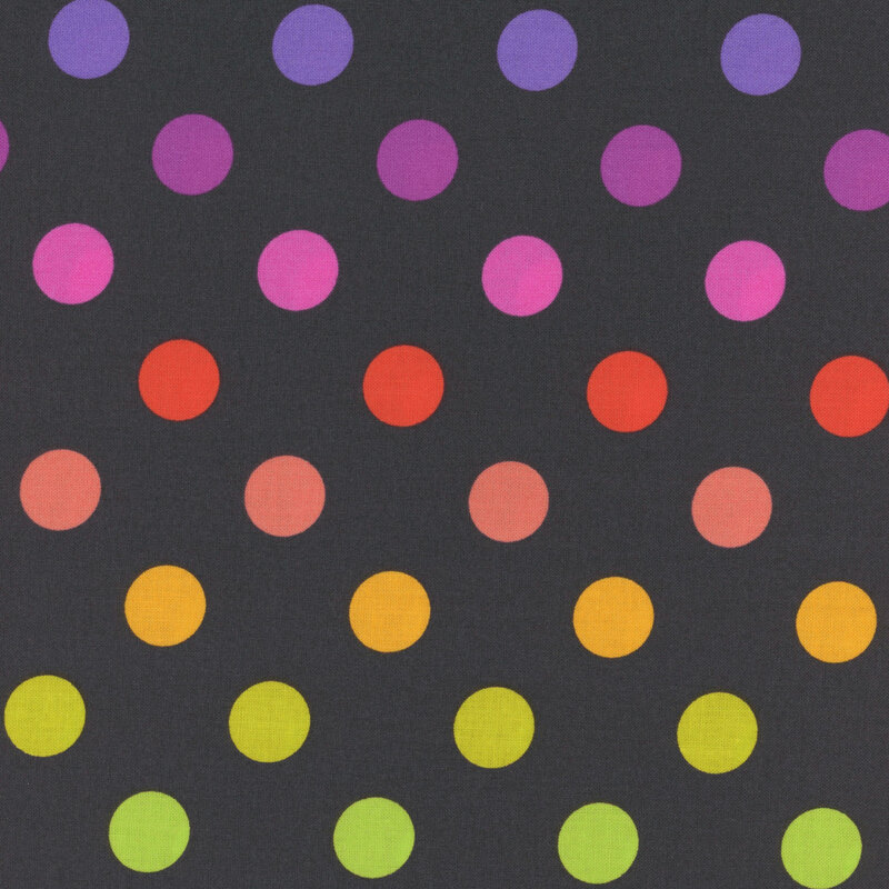 Warm black fabric with polka dots of various colors