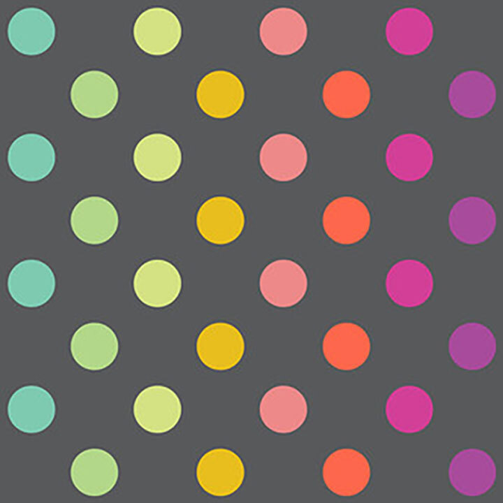 Gray fabric with polka dots of various colors