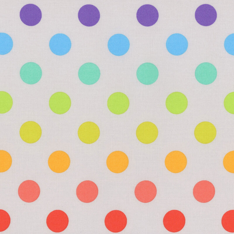 Light gray fabric with polka dots of various colors