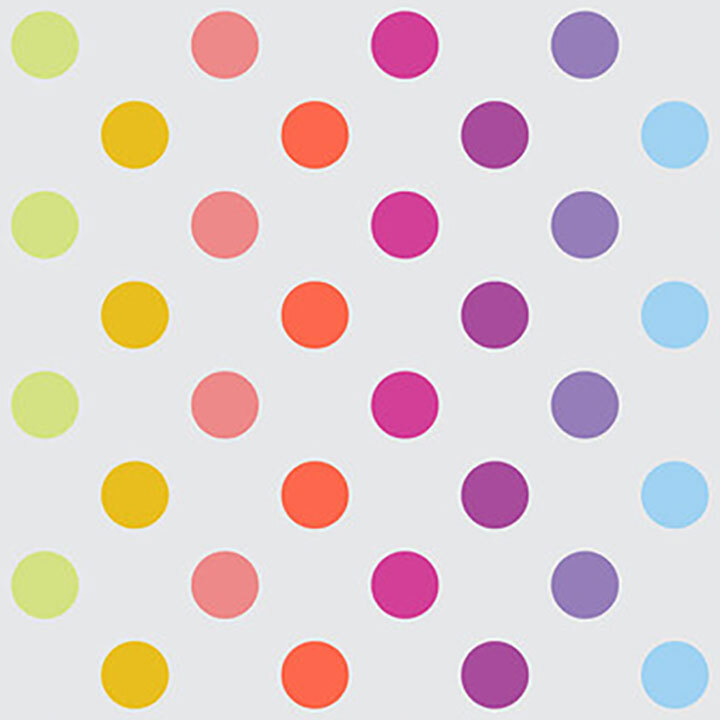 Light gray fabric with polka dots of various colors