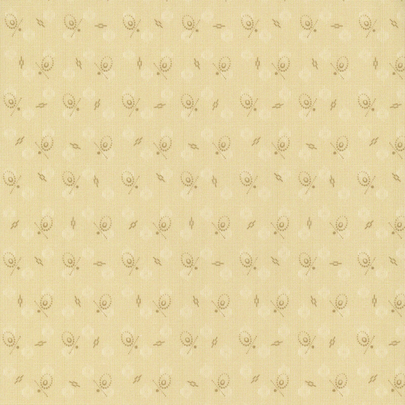 Light beige fabric pattern featuring small, swirling designs and abstract shapes throughout.
