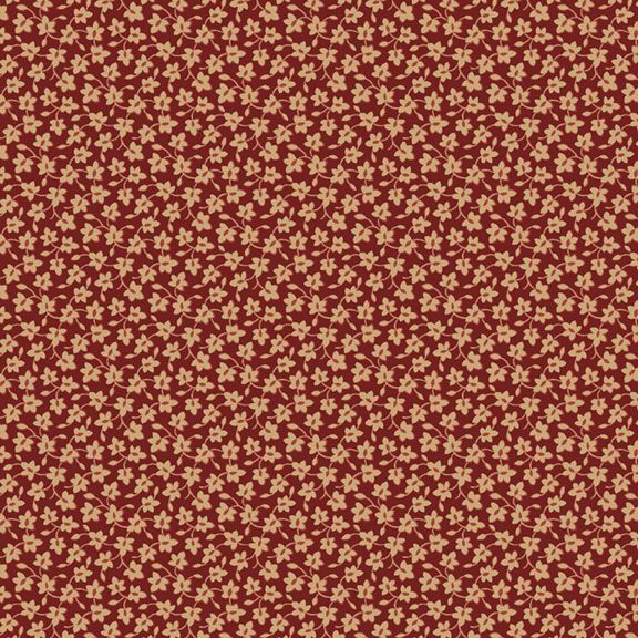 Red floral pattern on a textured burgundy background.