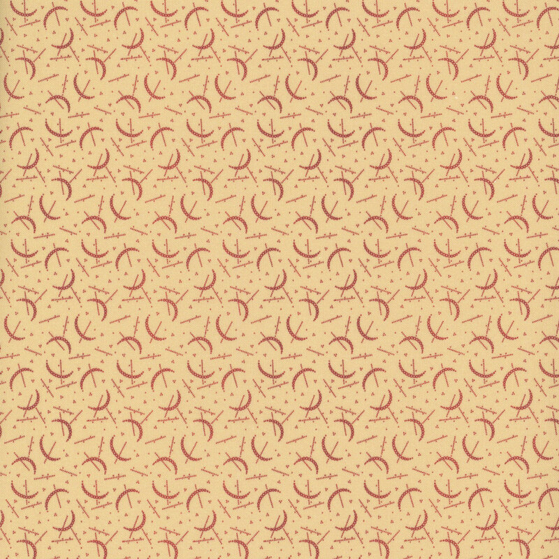 Repeating pattern of crescent shapes in rust color on a light beige background.