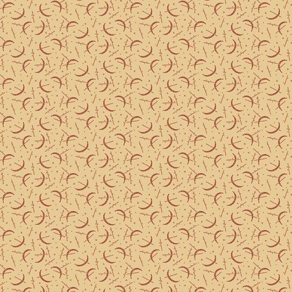 Repeating pattern of crescent shapes in rust color on a light beige background.