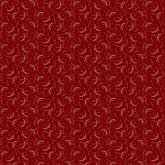 Red background with a repetitive pattern of light swirls and scattered dots.