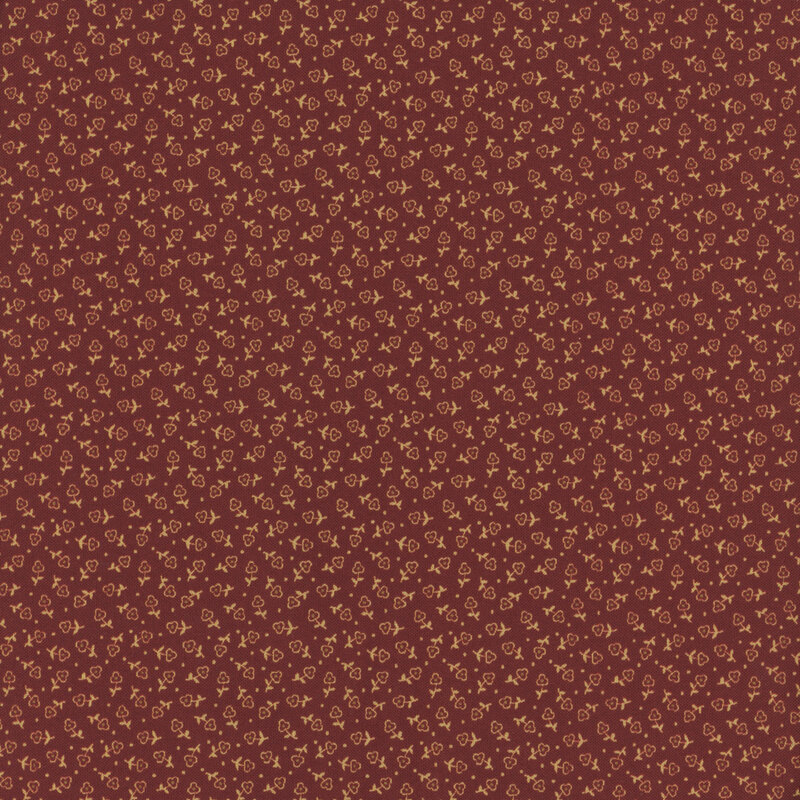 Red floral pattern on a deep red background, featuring small flowers and leaves throughout.