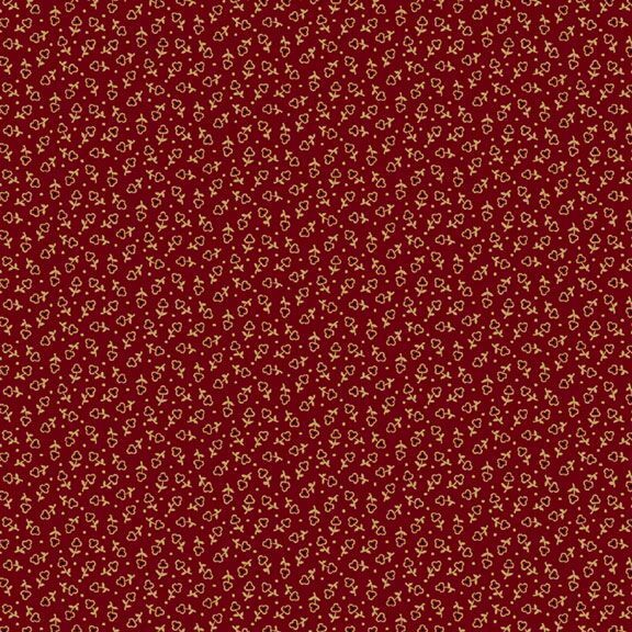 Red floral pattern on a deep red background, featuring small flowers and leaves throughout.