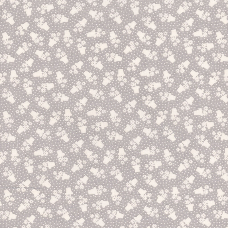 Gray fabric featuring a pattern of white dots and flower pots.
