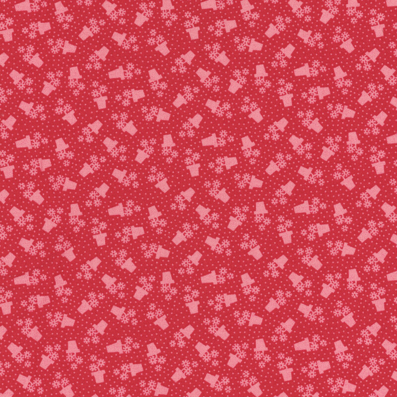 Red fabric featuring a pattern of pink dots and flower pots.