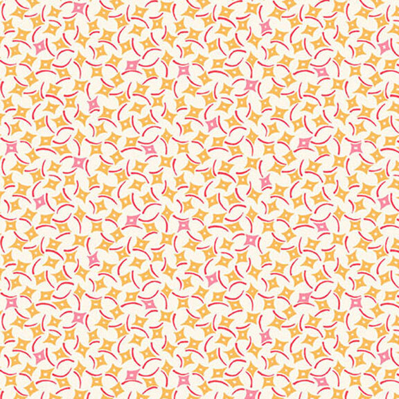 Cream fabric featuring a pattern of orange and pink diamonds.