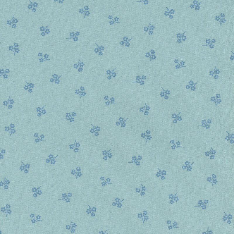 Blue fabric with a repeating pattern of small blue flowers.