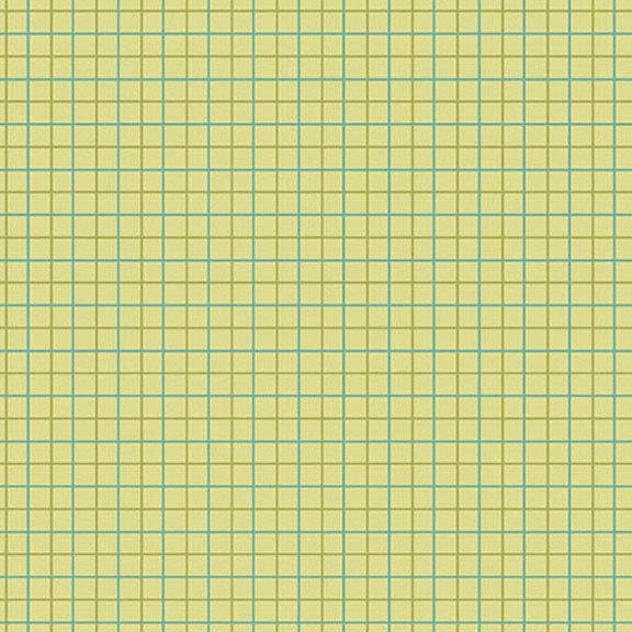 A lime green plaid pattern with thin turquoise and darker green grid lines.