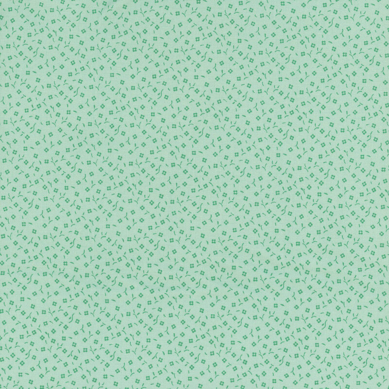 Turquoiose fabric featuring a repeated pattern of small square shapes.