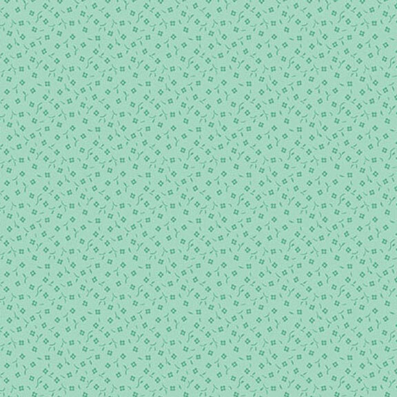 Turquoiose fabric featuring a repeated pattern of small square shapes.