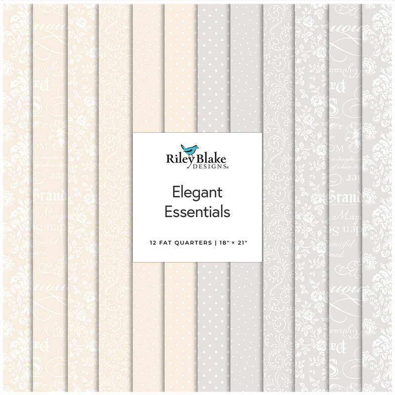 A collage of the cream and white-on-white prints included in the Elegant Essentials Fat Quarter Set.