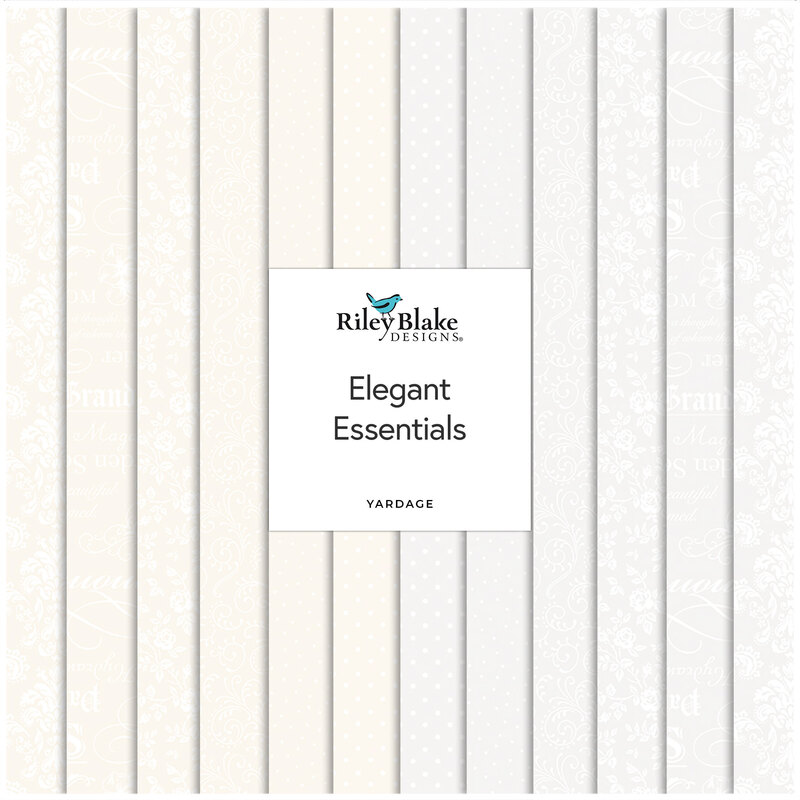 A collage of the cream and white-on-white prints included in the Elegant Essentials Fat Quarter Set.
