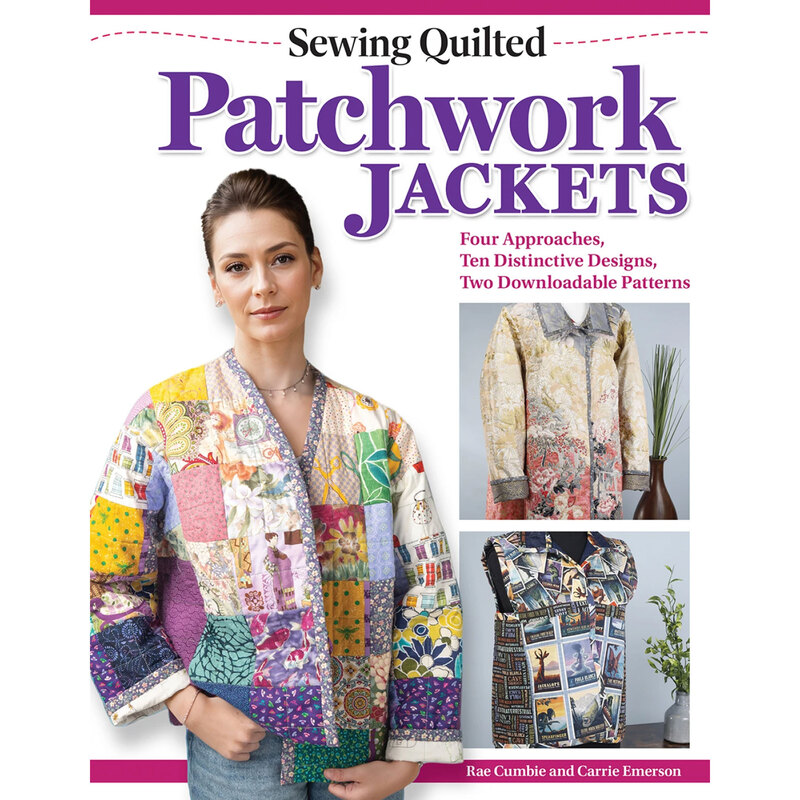 Cover of Sewing Quilted Patchwork Jackets featuring a woman in a colorful patchwork jacket.