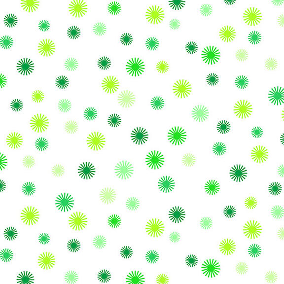 A pattern of various starburst shapes in shades of green on a white background.