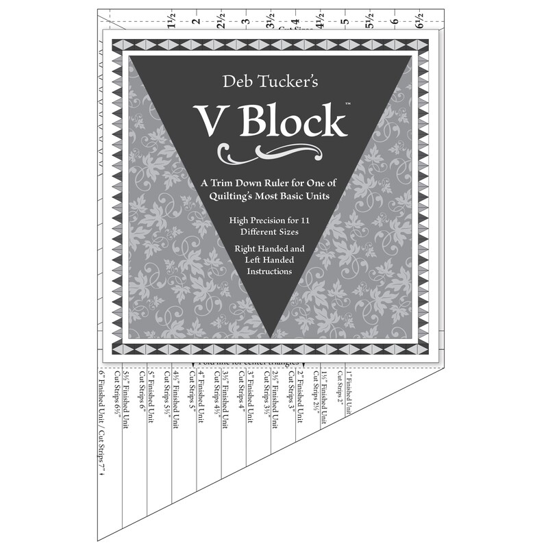 The V Block Trimmer acrylic template with its packaging label.