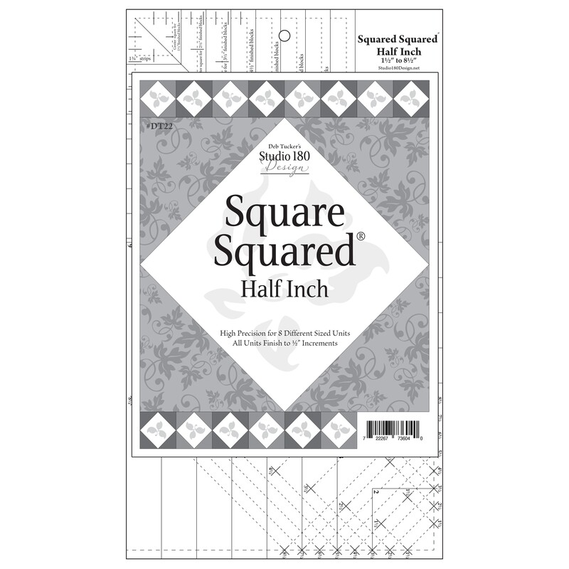 The Square Squared Half Inch acrylic template with its packaging label.