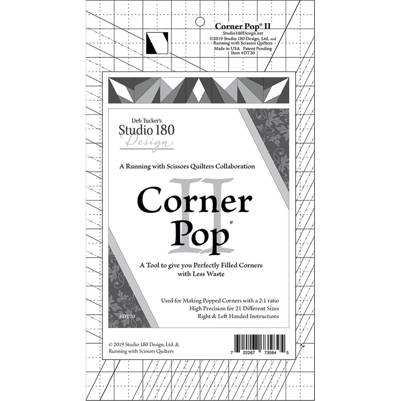 The Corner Pop II acrylic template with its packaging label.