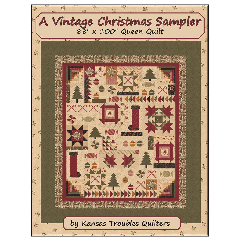 The front of the pattern featuring a digital version of the finished quilt on a fabric background.