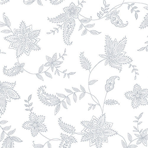 White-on-white fabric with a delicate tapestry floral design.