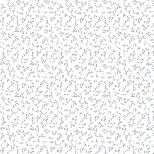 White-on-white fabric with a scattered small leaf pattern.