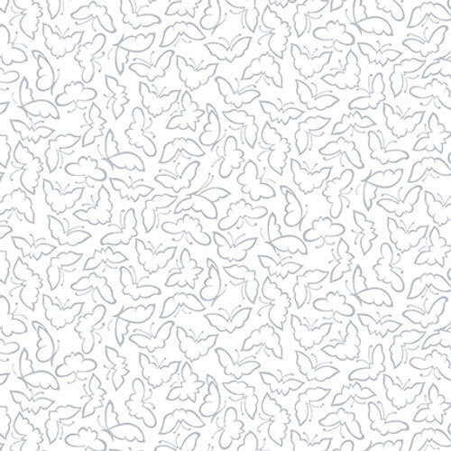 White-on-white fabric with a design of packed butterflies.