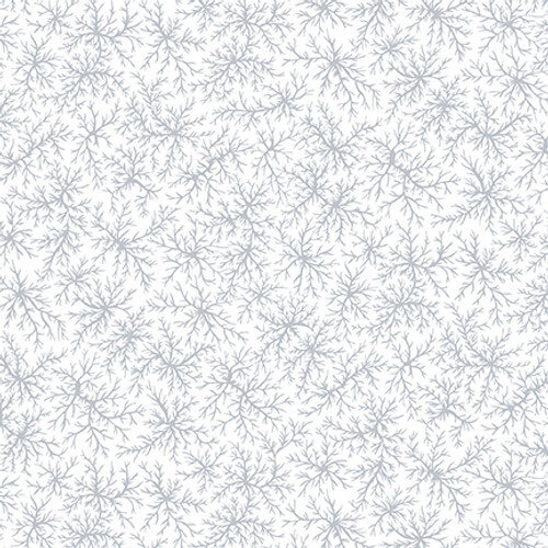 White-on-white fabric with a design of packed, textured branches.