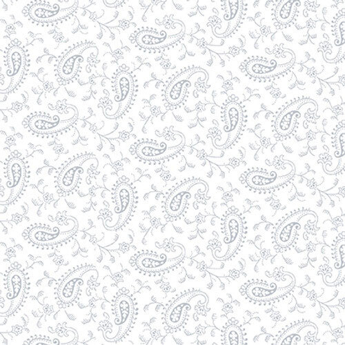 White-on-white fabric with a design of delicate paisleys.