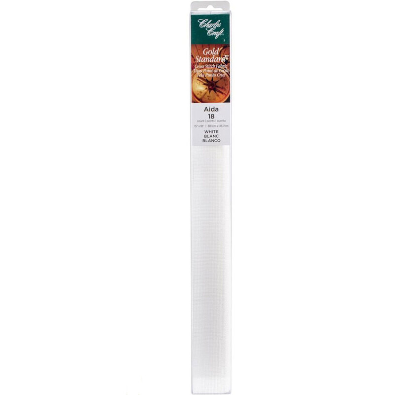 White Aida fabric roll for cross-stitching, labeled Gold Standard by a craft brand.