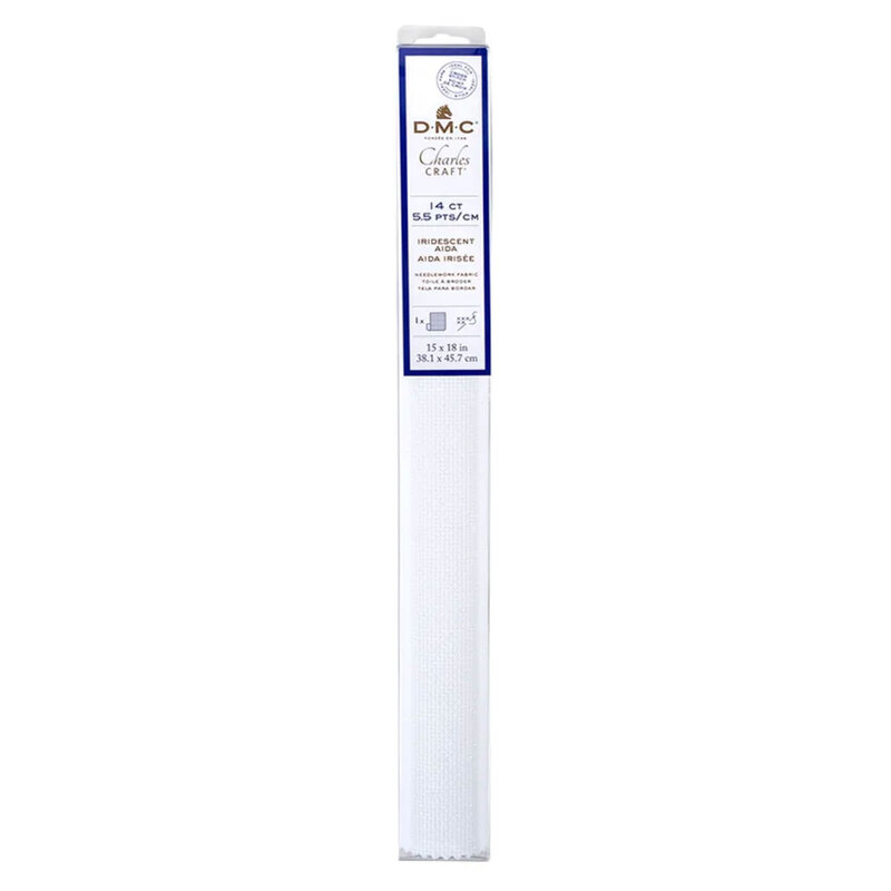 White craft fabric roll by DMC, labeled with product details and dimensions; ideal for crafting projects.