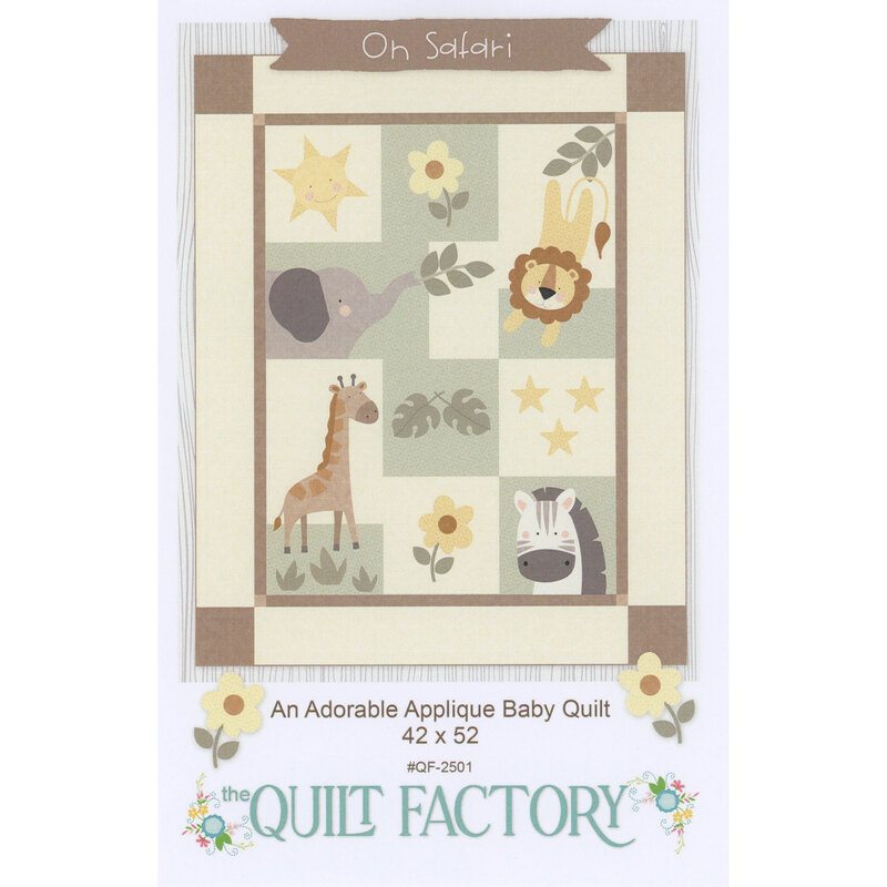 Applique baby quilt featuring animals like a lion, giraffe, and zebra on a pastel background.