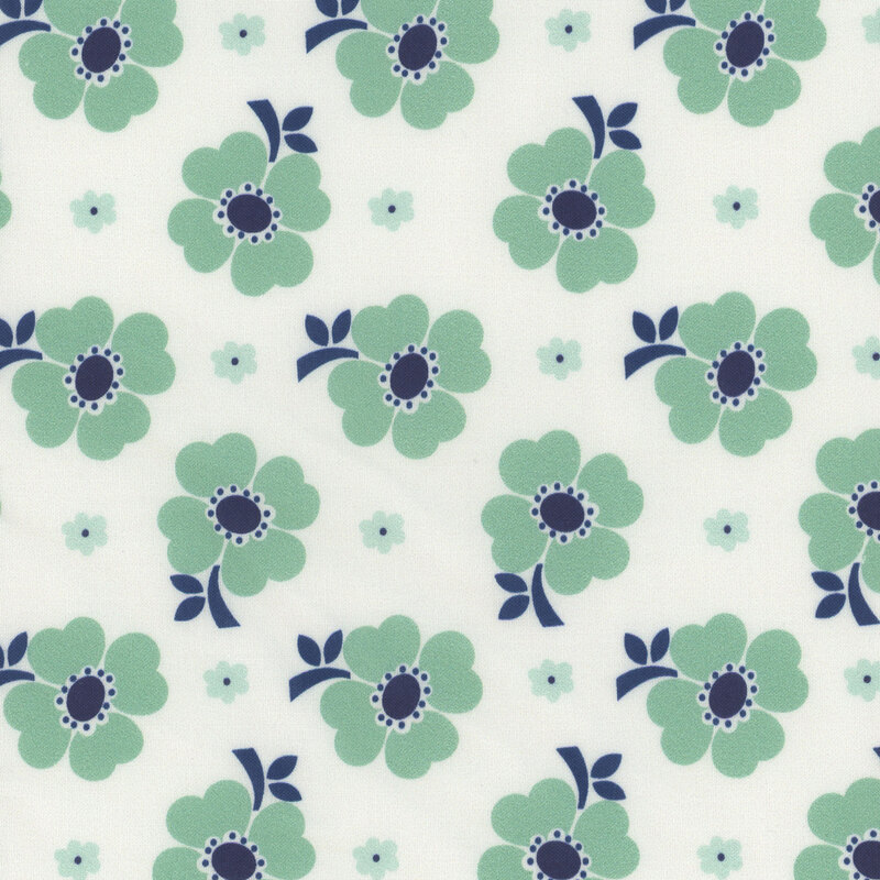White fabric with large pink florals and smaller orange florals