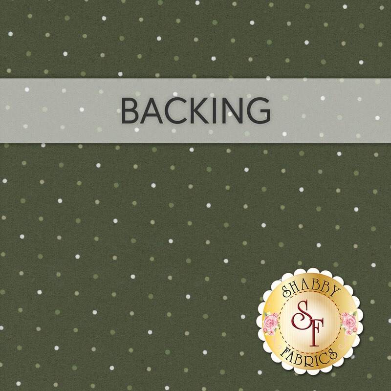 A green fabric background with white and tonal polka dots labeled Backing.