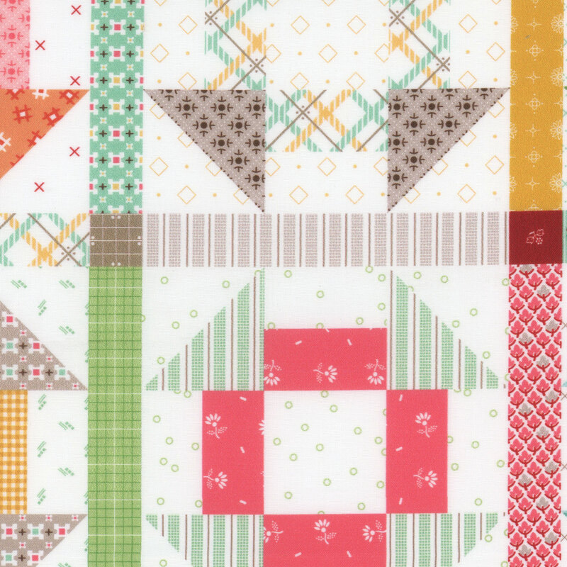 multicolor geometric quilt-patterned fabric