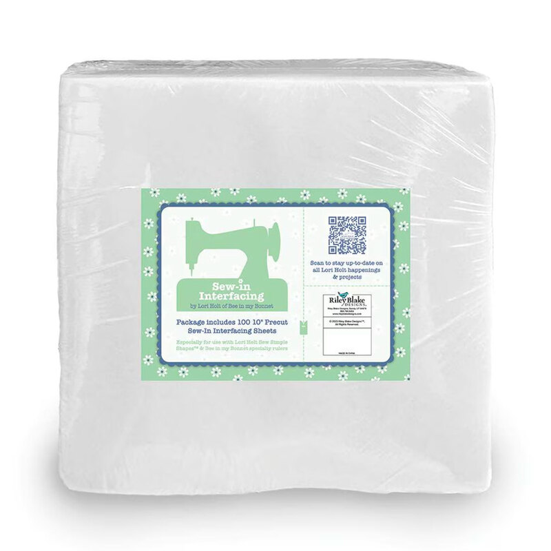 Package of sew-in interfacing, labeled with usage instructions and a QR code for more information.