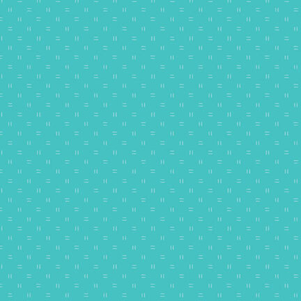 Tonal teal fabric with scattered double-dash lines.