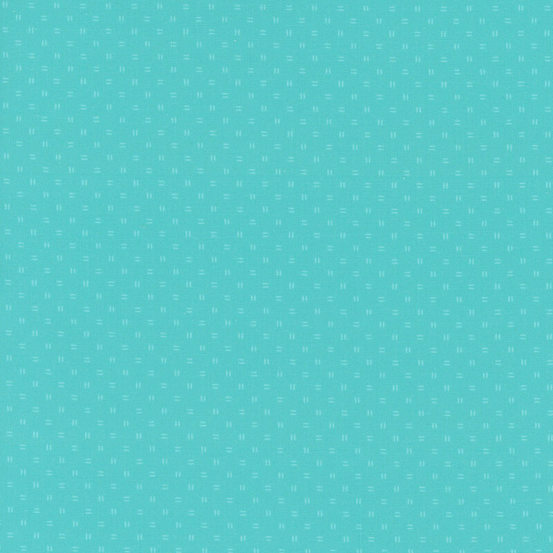 Tonal teal fabric with scattered double-dash lines.