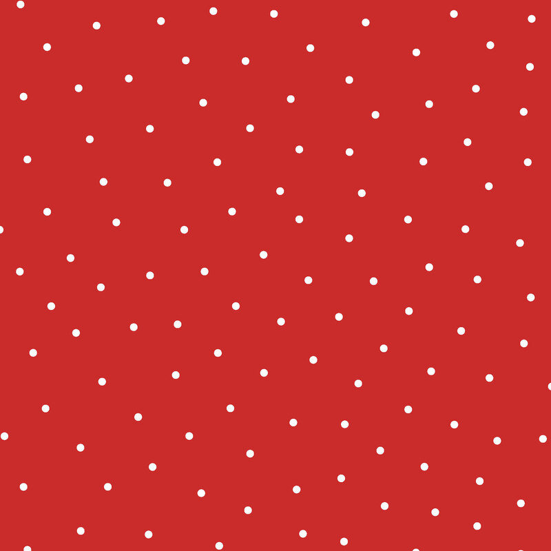 Red flannel fabric with scattered white dots.